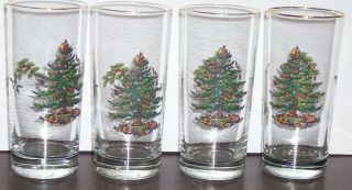 Set Of 4 Spode Christmas Tree Highball Glasses 6.  25 " U S
