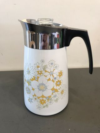 Corning Ware 9 Cup Stove Top Percolator Coffee Pot Yellow Floral Bouquet
