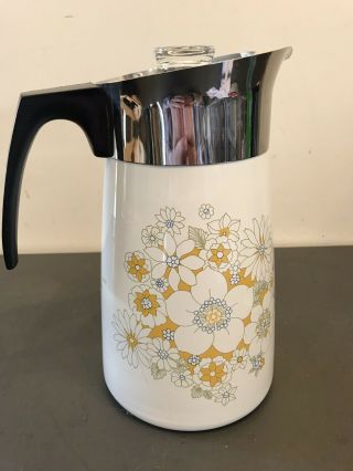 CORNING WARE 9 CUP STOVE TOP PERCOLATOR COFFEE POT YELLOW FLORAL BOUQUET 4