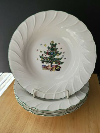Set Of 4 Nikko Happy Holidays Large Rim Soup Bowls 9 1/4 " Christmas