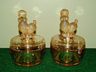 2 Jeannette Glass Poodle Powder Box Marigold Carnival Glass