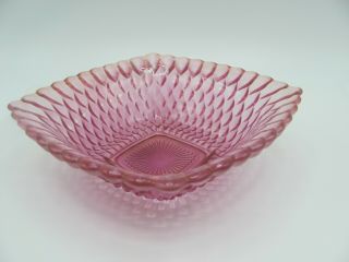 Pink Depression Glass Square Candy Dish Bowl Diamond Cut Pattern