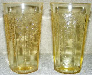 2 Anchor Hocking Princess 5 1/4 " Iced Tea Glasses Topaz Yellow Depression Glass