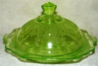 1 Anchor Hocking Princess Round Butter Dish & Lid Green Depression Glass