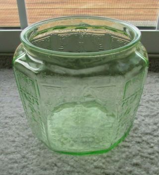Green Vaseline Embossed Glass Princess Pattern Cookie/biscuit Jar.