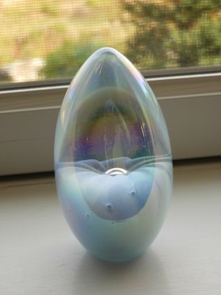 Vintage Css Art Glass Sculpture Glass Egg Shaped Paperweight Opalescent Ss3