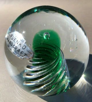 1970’s Blenko Green Air Trap Spiral Handcrafted Glass Paperweight 68b Sphere