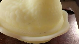 Vtg.  Fenton Custard Satin Glass Hen on Nest Covered Dish Inside and Bottom Marks 7