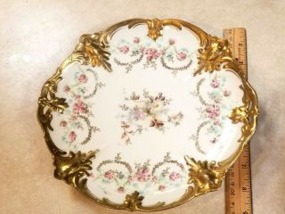 Old R S Prussia Art Nouveau Roses Porcelain Handled Cake Cabinet Plate Gold Trim