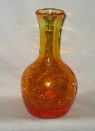 Vintage Handcrafted Art Glass 5 1/2 " Orange To Yellow Crackle Vase