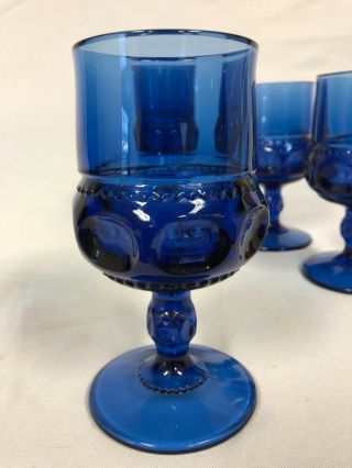 Kings Crown Tiara Thumbprint Cobalt Blue Glass 4 Pc Goblets