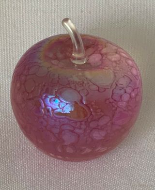 John Ditchfield Glasform Small Apple Paperweight Pink Iridescent Glass