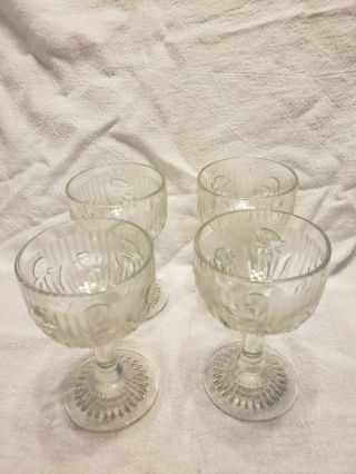 Vintage Jeannette Glass Iris & Herringbone 4 Wine Goblets