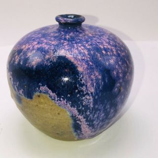 Studio Art Pottery Weed Pot MCM Vase Signed Earth Tones Purple Drip 3