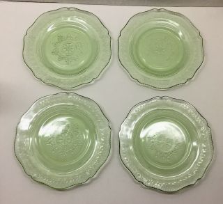 Federal “patrician Spoke” 4 Bread & Butter Plates - Green,  6”,  Depression Glass