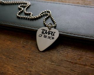 Handmade Etched Nickel Silver Guitar Pick Necklace - Temple Of The Dog Donation