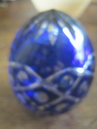 Vtg Bohemian Czech Crystal Cobalt Blue Cut To Clear Egg 4 " High