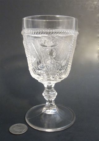 Antique 1880s Bellaire Glass Girl With Fan Pattern 5.  75 " Stem Water Goblet Eapg