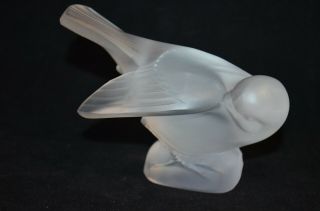 Lalique French Frosted Crystal Glass Sparrow Bird Figurine Signed 4 1/2 "