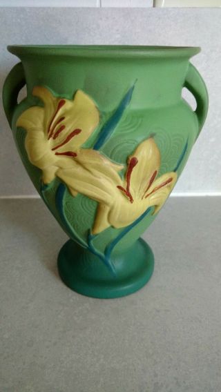 Roseville Pottery Vintage Green Zephyr Lilly 2 Handle Vase 202 - 8 " Ex