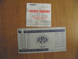 Freddie Mercury Tribute Concert 1992 Ticket Stub,  Wembley,  With Seating Diagram.