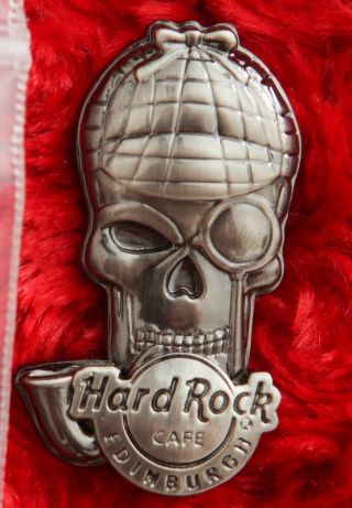 Hard Rock Cafe Pin Edinburgh 3d Silver Skull Sherlock Holmes Pipe Hat Lapel Logo