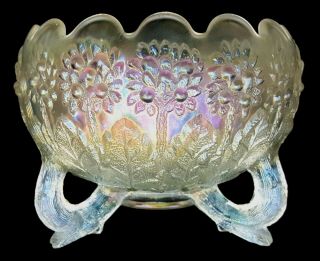 Antique Fenton ' s Flowers / Orange Tree White Carnival Glass Rosebowl 4