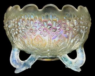 Antique Fenton ' s Flowers / Orange Tree White Carnival Glass Rosebowl 6