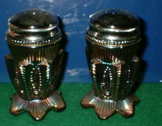 Rare Vintage Set Of Carnival Glass Salt & Pepper Shakers Look