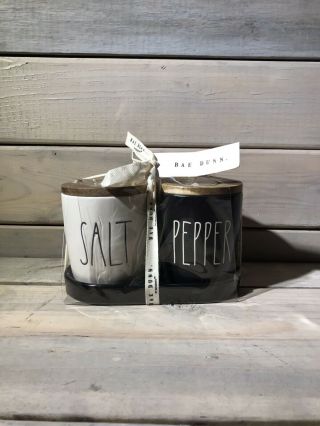Rae Dunn Salt & Pepper Ceramic Spice Cellars - Black & White Nwt (with Tray)