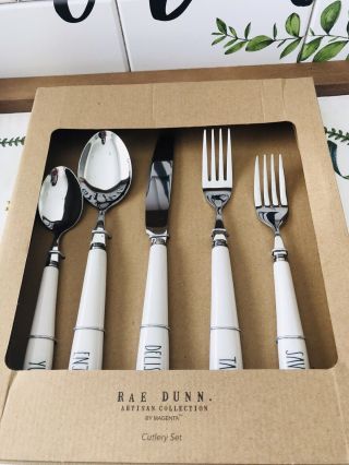 Rae Dunn Ll " Yum Enjoy Delish Taste Savor " Cutlery Set Silverware Utensils