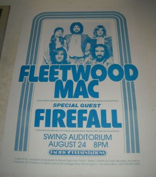 Fleetwood Mac & Firefall Advertising Concert Poster 16 X 22 Inch W Buckingham