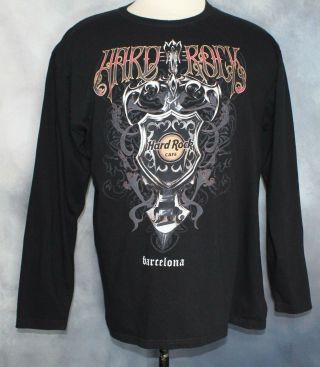 Hard Rock Cafe Barcelona Spain Black Cotton Long Sleeve T Shirt Men ' s Size XL 2