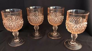 Indiana Glass Pink Diamond Point Footed Water Goblets,  Set Of Four