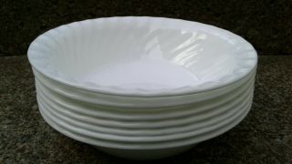 Set Of 7 Corelle By Corning Cereal Soup Bowls White Swirl Rim Usa Made