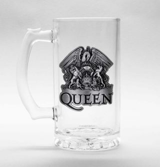 Queen Crest Metal Badge Beer Stein Pint Glass In Printed Box