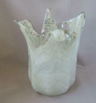 Italian Art Glass Vase Bowl White Tammaro Made In Italy Murano No 324