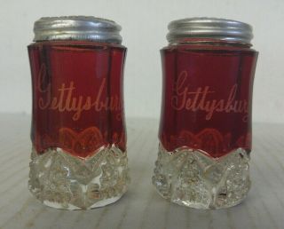 C.  1913 " Gettysburg 1863 " Ruby Flash 3 " Pressed Glass Salt & Pepper Set