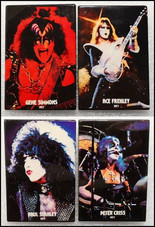 Kiss 1977 4 Button Pin Badge Set Gene Simmons Ace Frehley Paul Stanley