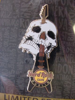 Hard Rock Cafe Dublin Skull Impaled On Guitar Pin On Card