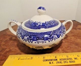 Vintage Blue Willow Sugar Bowl Woods Ware Wood & Sons,  England J