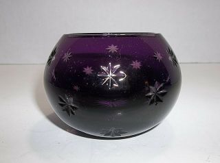 Vintage Czech Bohemian Glass Amethyst Cut To Clear Candle Holder Stars