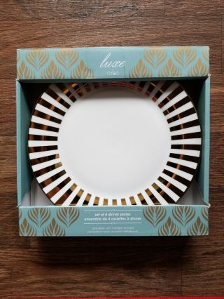 Ciroa Luxe Metallic Gold Stripe Dinner Accent Plates 10.  5 " Set Of 4