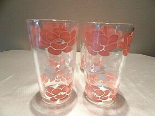Vintage Hazel Atlas Pink And White Floral Glass Tumblers