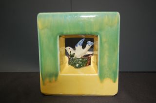 Vintage Mccoy Pottery Arcature Green & Yellow Bird Planter