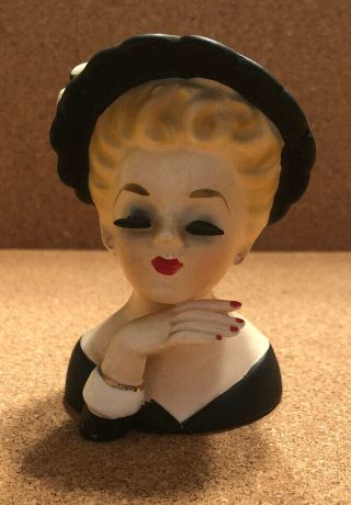 Vintage 1963 Mini Lady Head Vase Inarco E - 774 3 1/2 Inch Usa Ohio Blonde