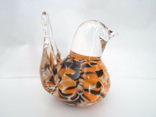 Joe Rice Art Glass Large Orange Crimp Ribbon Controlled Bubble Bird Paperweight