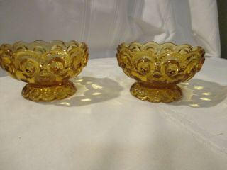 2 Vintage Moon and Stars Amber Glass Candlesticks Candle Holders.  L.  E.  Smith 2