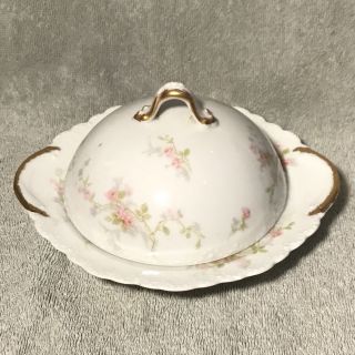 Theodore Haviland Limoges France Pink Rose Dome Covered Cheese Dish Butter Plate
