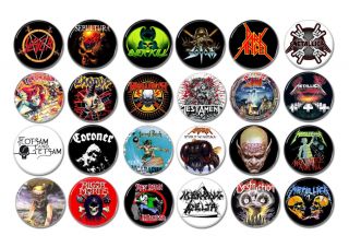 24 X Thrash Metal Band Buttons (badges,  Megadeth,  Slayer,  Metallica,  Testament,  Pin)